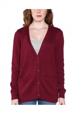 Ladies Cotton V-Nk Cardigan with Weave Panel
